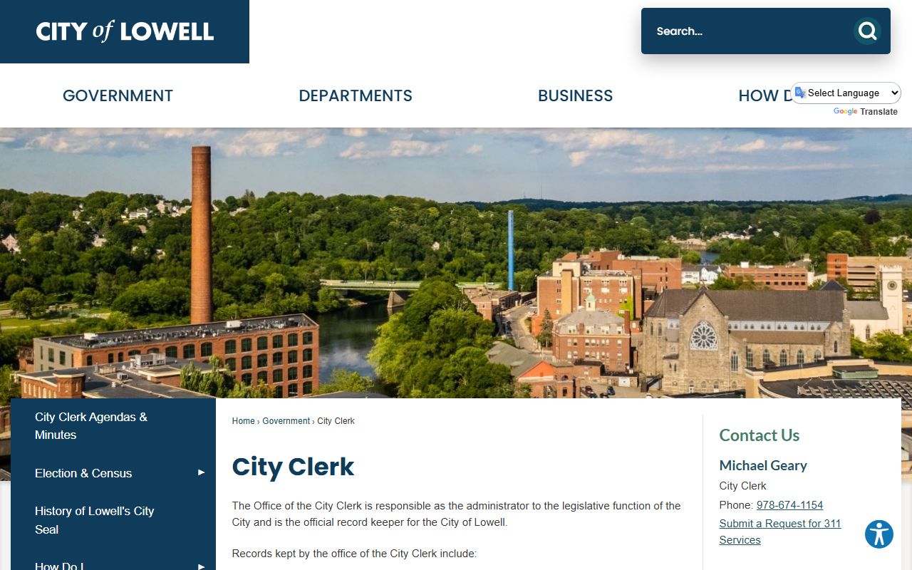 Lowell City Clerk office page - Lowell Massachusetts birth records