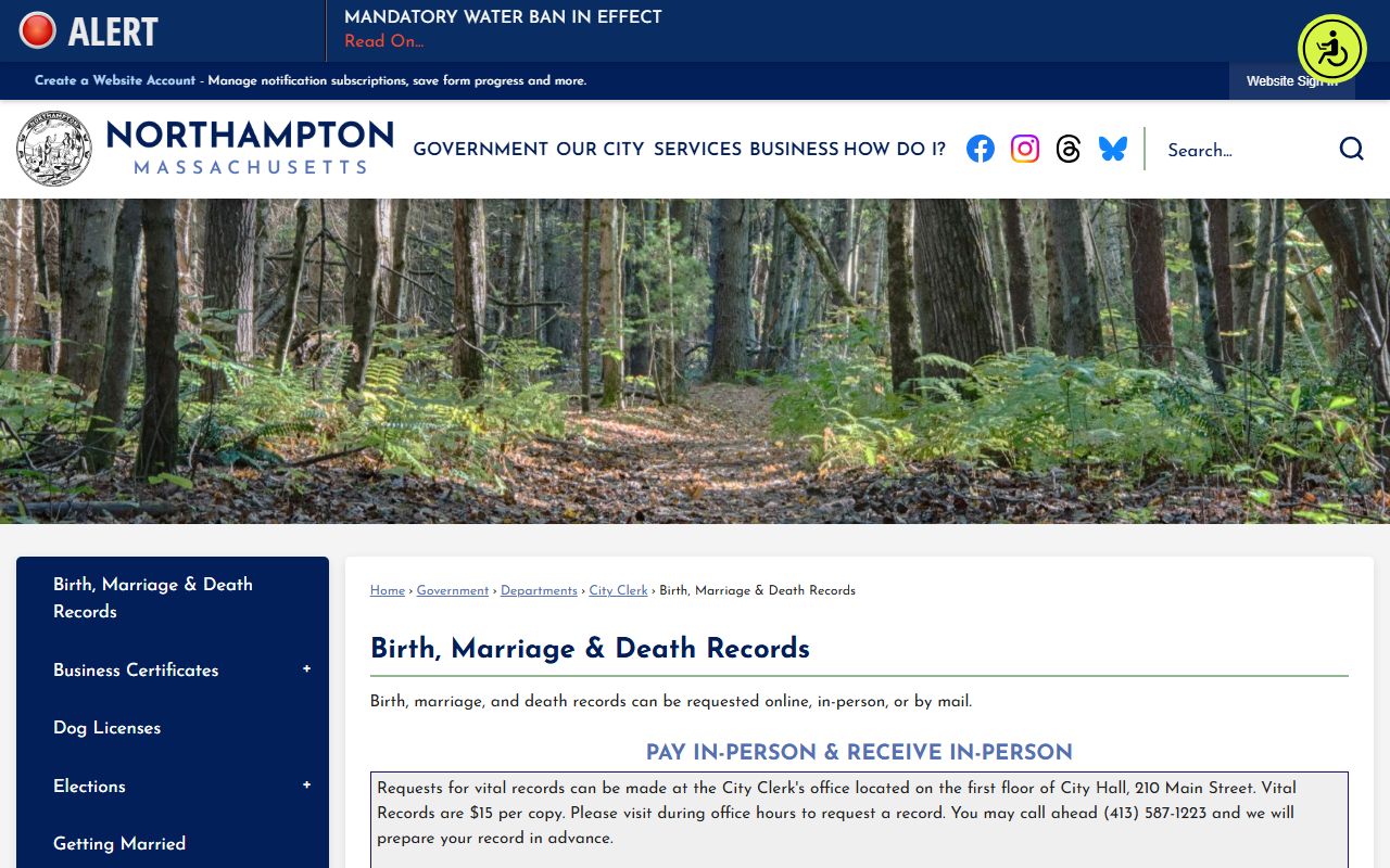 Northampton City Clerk birth records - Hampshire County Massachusetts