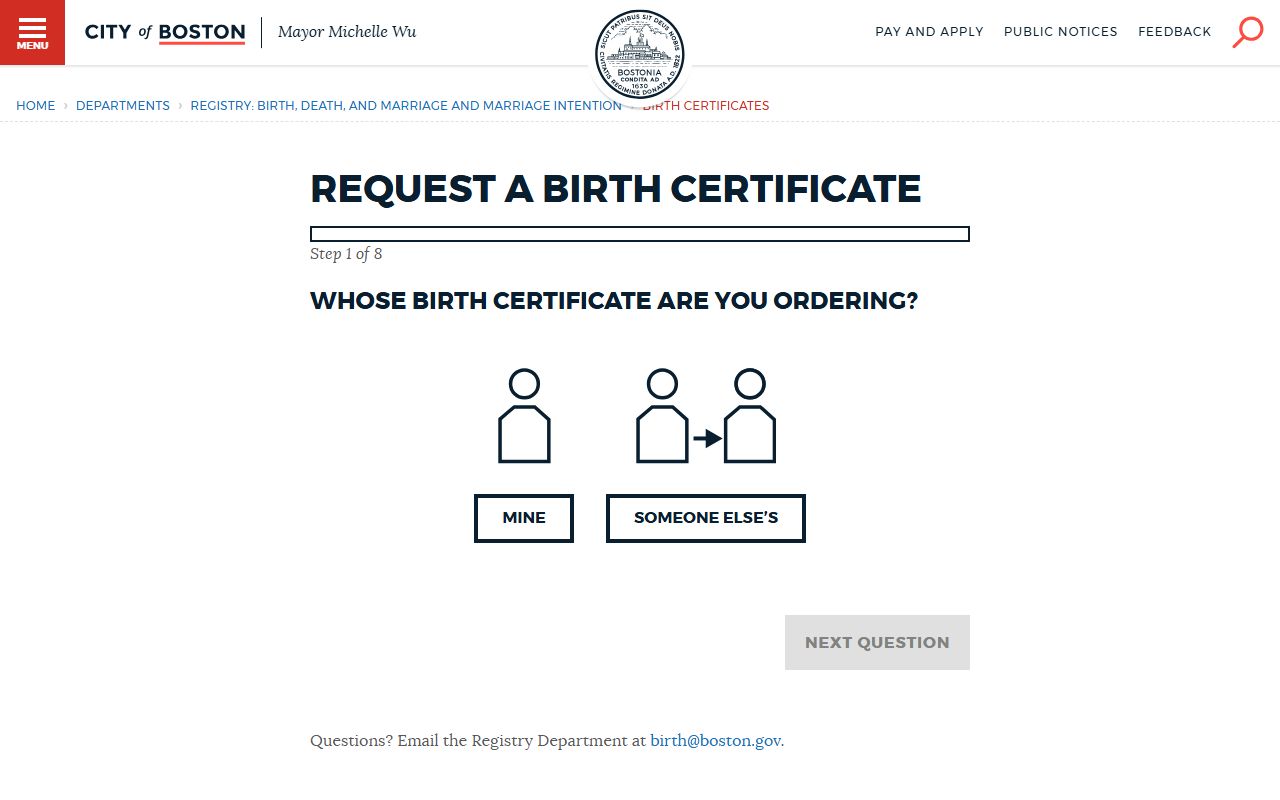 Boston online birth certificate ordering - Suffolk County Massachusetts